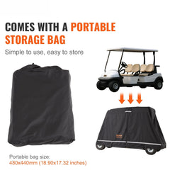 4 Passenger Golf Cart Cover, 600D Polyester Full Cover, Universal Fits for Most Brand Club Car Covers, Waterproof, Sunproof, and Dustproof Outdoor Golf Cart Cover with Three Zipper Doors, Black
