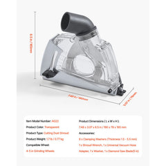 Cutting Dust Shroud for Angle Grinders, 100-125 mm Angle Grinder Dust Shroud with 6 Clamping Washers & 125 mm Diamond Grinding Cup Wheel, Adjustable Cutting Depth, Connect to Vacuum Cleaner