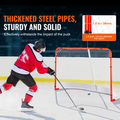 Street Hockey Net, Indoor Outdoor Steel Hockey Goal, Official Regulation Pro Hockey Training Goal Set, Portable Hockey Goal with Net, Easy Assemble, 72" x 48", White/Red