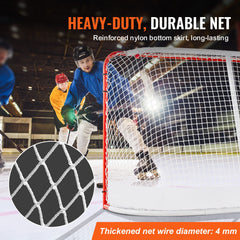Street Hockey Net, Indoor Outdoor Steel Hockey Goal, Official Regulation Pro Hockey Training Goal Set, Portable Hockey Goal with Net, Easy Assemble, 72" x 48", White/Red