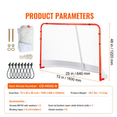 Street Hockey Net, Indoor Outdoor Steel Hockey Goal, Official Regulation Pro Hockey Training Goal Set, Portable Hockey Goal with Net, Easy Assemble, 72" x 48", White/Red