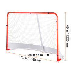 Street Hockey Net, Indoor Outdoor Steel Hockey Goal, Official Regulation Pro Hockey Training Goal Set, Portable Hockey Goal with Net, Easy Assemble, 72" x 48", White/Red