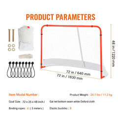 Street Hockey Net, Indoor Outdoor Steel Hockey Goal, Official Regulation Pro Hockey Training Goal Set, Portable Hockey Goal with Net, Easy Assemble, 72" x 48", White/Red