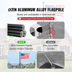 25FT Telescopic Flagpole Kit, Heavy Duty Aluminum Alloy Flag Pole Kit in Ground for Outside, 3 Display Modes Flagpole with Professional Accessories, Black