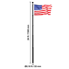 25FT Telescopic Flagpole Kit, Heavy Duty Aluminum Alloy Flag Pole Kit in Ground for Outside, 3 Display Modes Flagpole with Professional Accessories, Black