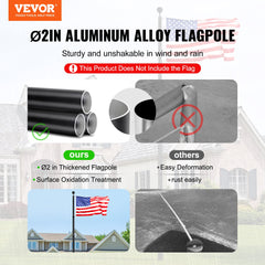 25FT Telescopic Flagpole Kit, Heavy Duty Aluminum Alloy Flag Pole Kit in Ground for Outside, 3 Display Modes Flagpole with Professional Accessories, Black