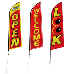 Open Flags for Business Advertising Feather Flag Kit Open Look Welcome
