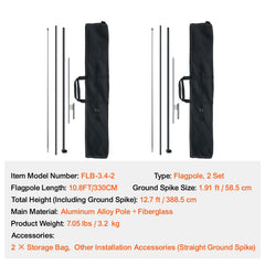 Feather Flag Pole Kit, 2 Packs Swooper Flag Pole 12.7 ft, Sign Flag Poles for Business Advertising Flags Outdoor, with Ground Stakes and A Carrying Bag (Flag Not Included)
