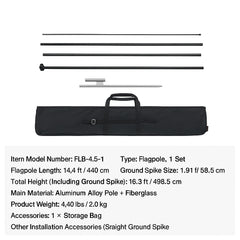 Feather Flag Pole Kit, Swooper Flag Pole Set 16.3 ft, Sign Flag Poles for Business Advertising Flags Outdoor, with A Ground Stake and Carrying Bag (Flag Not Included)