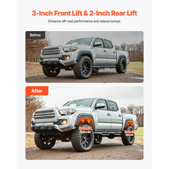 76.2 mm Front and 50.8 mm Rear Leveling Lift Kit for 2007-2023 Silverado 1500 2WD/4WD, 2007-2023 Sierra 1500 2WD/4WD, Chassis Level Kit with 2 Front Strut Spacers, 2 Rear Lift Blocks, 2 U-Bolts