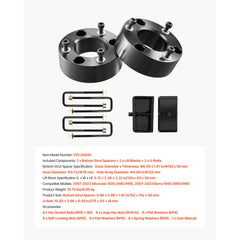 76.2 mm Front and 50.8 mm Rear Leveling Lift Kit for 2007-2023 Silverado 1500 2WD/4WD, 2007-2023 Sierra 1500 2WD/4WD, Chassis Level Kit with 2 Front Strut Spacers, 2 Rear Lift Blocks, 2 U-Bolts