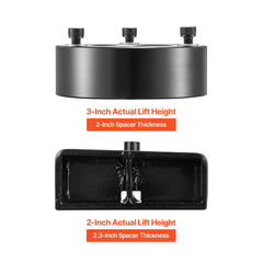 76.2 mm Front and 50.8 mm Rear Leveling Lift Kit for 2007-2023 Silverado 1500 2WD/4WD, 2007-2023 Sierra 1500 2WD/4WD, Chassis Level Kit with 2 Front Strut Spacers, 2 Rear Lift Blocks, 2 U-Bolts
