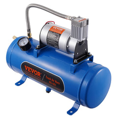 12V Air Compressor with Tank 1.6 Gallon/6 L, Train Horn Air Compressor, 120 psi Working Pressure Onboard Air Compressor System for Train Air Horns, Inflating Tires, Air Mattresses