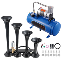 Train Horns Kit, 4 Trumpet Air Horn Kit, 150dB Train Horns for Pickup Trucks, 12V 120 psi Air Compressor 1.6 Gal/6 L Tank with Gauge for Any 12V Vehicle Car Truck Train Van Boat