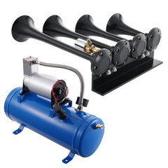 Train Horns Kit, 4 Trumpet Air Horn Kit, 150dB Train Horns for Pickup Trucks, 12V 120 psi Air Compressor 1.6 Gal/6 L Tank with Gauge for Any 12V Vehicle Car Truck Train Van Boat