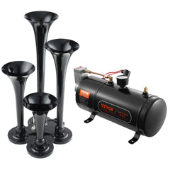 Train Horns Kit, 4 Trumpet Air Horn Kit, 150dB Train Horns for Pickup Trucks, 12V 120 psi Air Compressor 0.8 Gal/3 L Tank with Gauge for Any 12V Vehicle Car Truck Train Van Boat