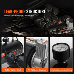 Train Horns Kit, 4 Trumpet Air Horn Kit, 150dB Train Horns for Pickup Trucks, 12V 120 psi Air Compressor 0.8 Gal/3 L Tank with Gauge for Any 12V Vehicle Car Truck Train Van Boat