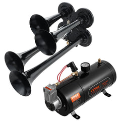 Train Horns Kit, 4 Trumpet Air Horn Kit, 150dB Train Horns for Pickup Trucks, 12V 120 psi Air Compressor 0.8 Gal/3 L Tank with Gauge for Any 12V Vehicle Car Truck Train Van Boat