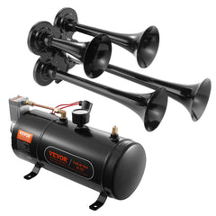 Train Horns Kit, 4 Trumpet Air Horn Kit, 150dB Train Horns for Pickup Trucks, 12V 120 psi Air Compressor 0.8 Gal/3 L Tank with Gauge for Any 12V Vehicle Car Truck Train Van Boat