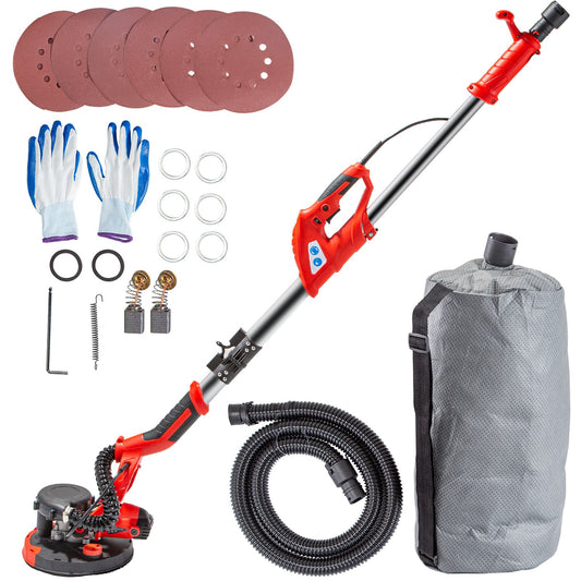 Drywall Sander 750W Electric, Electric Sander Variable Speed 800-1750RPM, Drywall Sander Foldable Sheetrock Sander, with Telescope Handle ,Vacuum Bag Drywall Sanders 6 Sand Pads