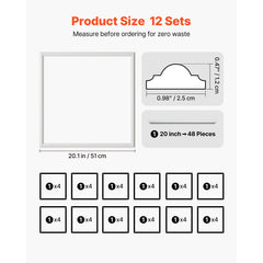 Wall Molding 12 Pack, 51 x 51 cm Wainscoting Panels Kit, Lightweight Paintable Polystyrene, Easy to Install, Waterproof Accent Wall Trim for Interior Décor Living Room, Bedroom, Home, White