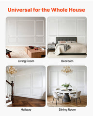 Wall Molding 3 Pack, Wainscoting Panels Kit, Lightweight Paintable Polystyrene, Easy to Install Accent Wall Trim for Interior Décor Living Room, Bedroom, Home, White (58x143 + 58x58 cm)
