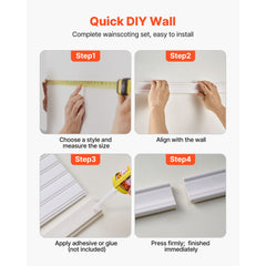 Wall Molding Kit, Wainscoting Panels, Lightweight Paintable Polystyrene, Easy to Install, Wide & Narrow Accent Wall Trim for Interior Décor Living Room, Bedroom, Home, White (197 x 98 cm )