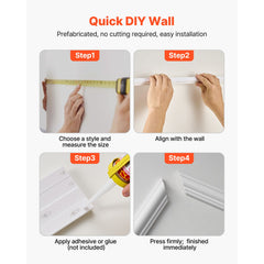 Wall Molding 3 Pack, Wainscoting Panels Kit, Lightweight Paintable Polystyrene, Easy to Install, Waterproof Accent Wall Trim for Interior Décor Living Room, Bedroom, White (61x137 + 61x61 cm)