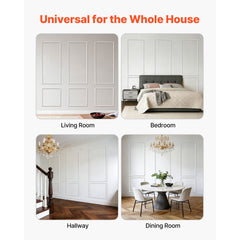 Wall Molding 3 Pack, Wainscoting Panels Kit, Lightweight Paintable Polystyrene, Easy to Install, Waterproof Accent Wall Trim for Interior Décor Living Room, Bedroom, White (61x137 + 61x61 cm)