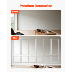 Wall Molding 6 Pack, Wainscoting Panels Kit, Lightweight Paintable Polystyrene, Easy to Install, Waterproof Accent Wall Trim for Interior Décor Living Room, Bedroom, White (61x137 + 61x61 cm)