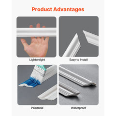 Wall Molding 6 Pack, Wainscoting Panels Kit, Lightweight Paintable Polystyrene, Easy to Install, Waterproof Accent Wall Trim for Interior Décor Living Room, Bedroom, White (61x137 + 61x61 cm)