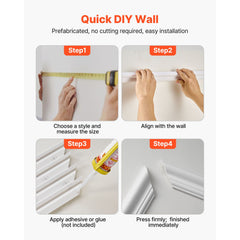 Wall Molding 6 Pack, Wainscoting Panels Kit, Lightweight Paintable Polystyrene, Easy to Install, Waterproof Accent Wall Trim for Interior Décor Living Room, Bedroom, White (61x137 + 61x61 cm)