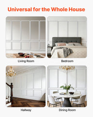 Wall Molding 6 Pack, Wainscoting Panels Kit, Lightweight Paintable Polystyrene, Easy to Install, Waterproof Accent Wall Trim for Interior Décor Living Room, Bedroom, White (61x137 + 61x61 cm)