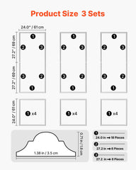 Wall Molding 3 Pack, Wainscoting Panels Kit, Lightweight Paintable Polystyrene, Easy to Install, Waterproof Accent Wide Profile Trim for Interior Living Room, Bedroom,White (61x137 + 61x61 cm)