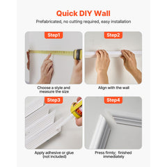 Wall Molding 3 Pack, Wainscoting Panels Kit, Lightweight Paintable Polystyrene, Easy to Install, Waterproof Accent Wide Profile Trim for Interior Living Room, Bedroom,White (61x137 + 61x61 cm)