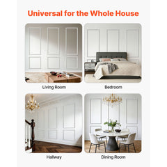 Wall Molding 3 Pack, Wainscoting Panels Kit, Lightweight Paintable Polystyrene, Easy to Install, Waterproof Accent Wide Profile Trim for Interior Living Room, Bedroom,White (61x137 + 61x61 cm)