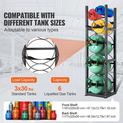 Refrigerant Tank Rack, with 3 x 30lbs and Other 3 Small Bottle Tanks, Cylinder Tank Rack 12.79x12.99x47.12 in, Refrigerant Cylinder Rack and Holders for Freon, Gases, Oxygen, Nitrogen