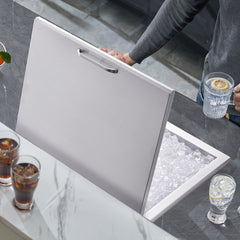 Drop in Ice Chest, 28"L x 16"W x 17"H Stainless Steel Ice Cooler, Commercial Ice Bin with Hinged Cover, 40 qt Outdoor Kitchen Ice Bar, Drain-pipe and Drain Plug Included, for Cold Wine Beer