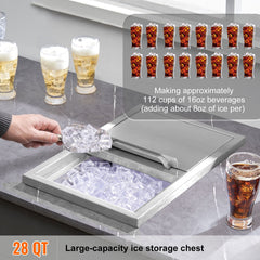 Drop in Ice Chest, 18"L x 12"W x 14.5"H Stainless Steel Ice Cooler, Commercial Ice Bin with Sliding Cover, 40.9 qt Outdoor Kitchen Ice Bar, Drain-pipe and Drain Plug Included, for Cold Wine Beer