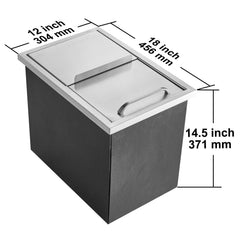 Drop in Ice Chest, 18"L x 12"W x 14.5"H Stainless Steel Ice Cooler, Commercial Ice Bin with Sliding Cover, 40.9 qt Outdoor Kitchen Ice Bar, Drain-pipe and Drain Plug Included, for Cold Wine Beer