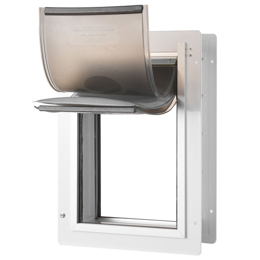 Pet Door, 31.2 x 43.5 cm Metal Frame with Lock and 3-Flap System, Weatherproof Doggy Door, Easy to Install in Interior or Exterior Walls, Pet Door Suitable for Cat Doggie Kitties (White-Medium)