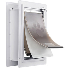 Pet Door, 31.2 x 43.5 cm Metal Frame with Lock and 3-Flap System, Weatherproof Doggy Door, Easy to Install in Interior or Exterior Walls, Pet Door Suitable for Cat Doggie Kitties (White-Medium)