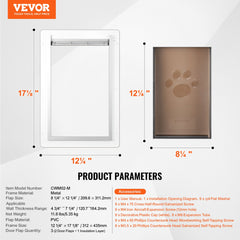 Pet Door, 31.2 x 43.5 cm Metal Frame with Lock and 3-Flap System, Weatherproof Doggy Door, Easy to Install in Interior or Exterior Walls, Pet Door Suitable for Cat Doggie Kitties (White-Medium)