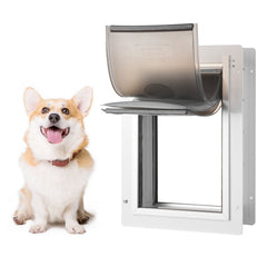 Pet Door, 23.6 x 33.5 cm Metal Frame with Lock and 3-Flap System, Weatherproof Doggy Door, Easy to Install in Interior or Exterior Walls, Pet Door Suitable for Cat Doggie Kitties (White-Small)