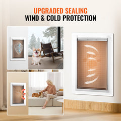 Pet Door, 23.6 x 33.5 cm Metal Frame with Lock and 3-Flap System, Weatherproof Doggy Door, Easy to Install in Interior or Exterior Walls, Pet Door Suitable for Cat Doggie Kitties (White-Small)