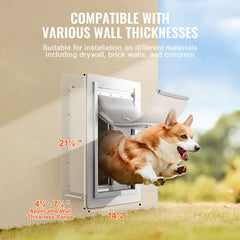 Pet Door, 23.6 x 33.5 cm Metal Frame with Lock and 3-Flap System, Weatherproof Doggy Door, Easy to Install in Interior or Exterior Walls, Pet Door Suitable for Cat Doggie Kitties (White-Small)