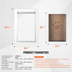 Pet Door, 23.6 x 33.5 cm Metal Frame with Lock and 3-Flap System, Weatherproof Doggy Door, Easy to Install in Interior or Exterior Walls, Pet Door Suitable for Cat Doggie Kitties (White-Small)