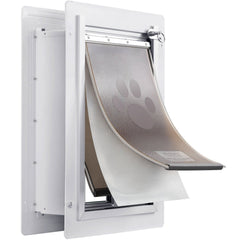 Pet Door, 23.6 x 33.5 cm Metal Frame with Lock and 3-Flap System, Weatherproof Doggy Door, Easy to Install in Interior or Exterior Walls, Pet Door Suitable for Cat Doggie Kitties (White-Small)