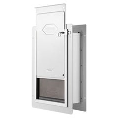 Pet Door, 23.6 x 33.5 cm Metal Frame with Lock and 3-Flap System, Weatherproof Doggy Door, Easy to Install in Interior or Exterior Walls, Pet Door Suitable for Cat Doggie Kitties (White-Small)