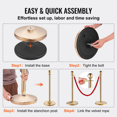Stanchion Post with Velvet Rope, 6-Pack Crowd Control Stanchion with 4PCS 5FT Red Velvet Ropes, Stainless Steel Queue Barrier Line Divider with Fillable Base & Ball Top for Wedding Museum Party